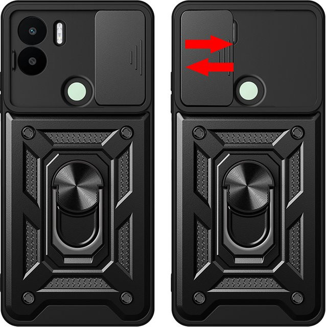 Magnetische Panzer-Handyhülle mit Ringhalter und Kameraschutz für Xiaomi Redmi A2+ Redmi A1 Plus A2 A1+ in Schwarz und Gold - Bild 1