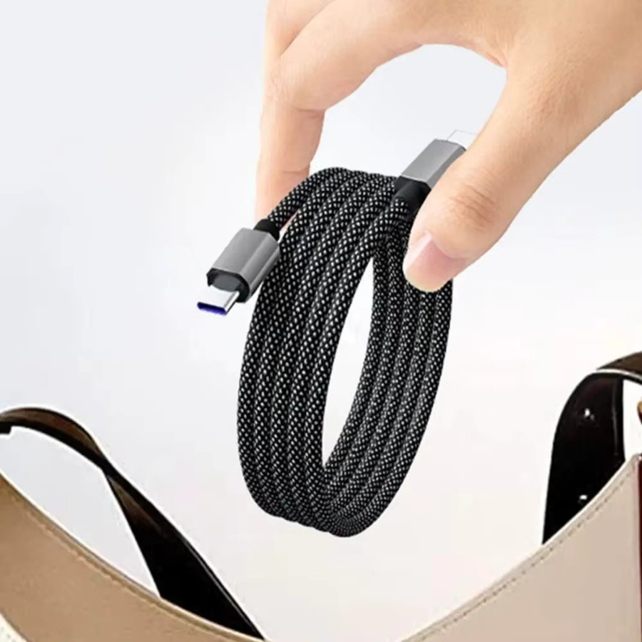 66W Magnetisches USB-C zu USB-C und USB-A zu Typ-C Schnellladekabel aus geflochtenem Nylon in Schwarz - Bild 2