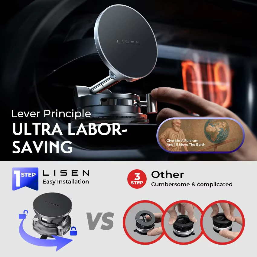 LISEN Saugnapf-Handyhalter mit Qi2.2 25W kabellosem Autoladegerät für iPhone, Schwarz - Bild 3