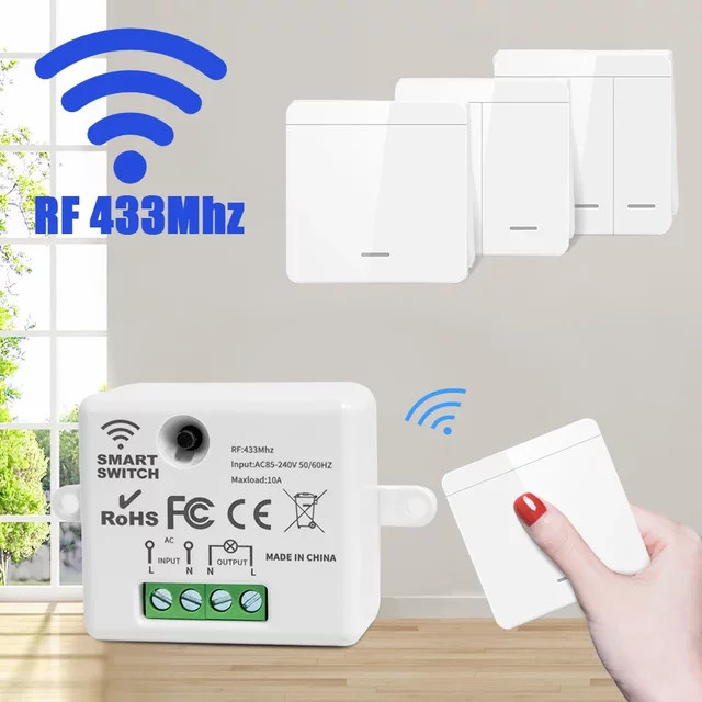 GGBEE Drahtloser Licht Wand Schalter RF 433MHz Relais Empfänger in Weiß für LED Lampen - Bild 1