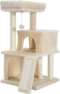 Pawz Road Kratzbaum für Katzen in Beige mit 3 Etagen, Höhle, Hängematte und integriertem Spielzeug - Bild 1