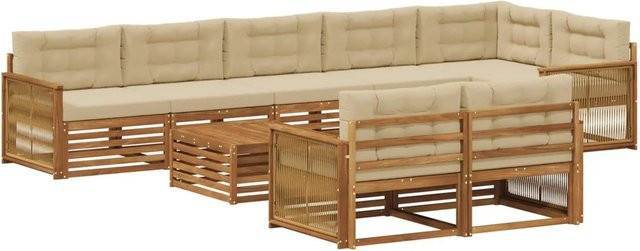 vidaXL Outdoor-Sofagarnitur aus Akazienholz mit 9 Kissen in Natur-beige - Bild 1
