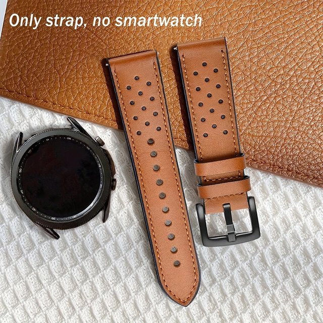 Echtes Lederarmband mit Lochband für Samsung Galaxy Watch und Huawei GT/Amazfit GTS-GTR in Braun - Bild 1