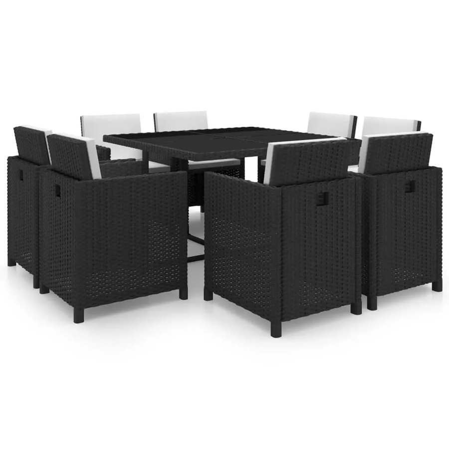 vidaXL 9-tlg Garten-Essgruppe Modell 6 aus Poly Rattan in Schwarz mit Auflagen - Bild 2