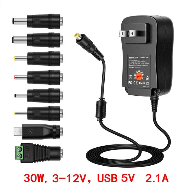 Universelles USB 2.1A Netzteil mit einstellbarer Spannung von 3V bis 12V, Schwarz - Bild 1