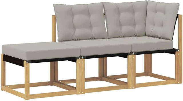 vidaXL Ecksofa Set aus 3 Einheiten in Weiß mit Kissen aus Textilene und Akazienholz - Bild 1