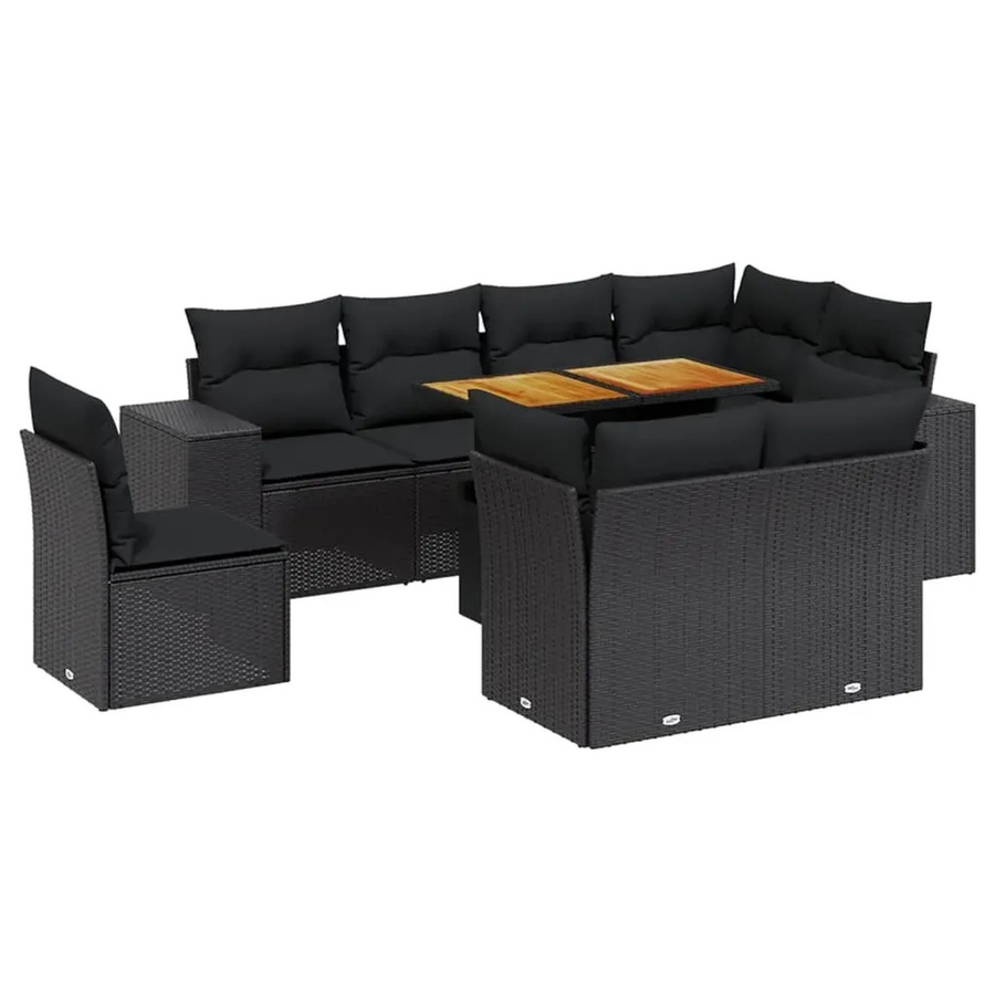vidaXL 9-tlg Garten-Sofagarnitur in L-Form aus schwarzem Poly-Rattan mit Kissen und pulverbeschichtetem Stahlrahmen - Bild 2