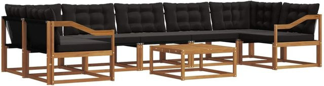 vidaXL 8-tlg. Outdoor-Sofagarnitur aus Akazienholz und Textilene in Schwarz und Natur mit Kissen - Bild 1