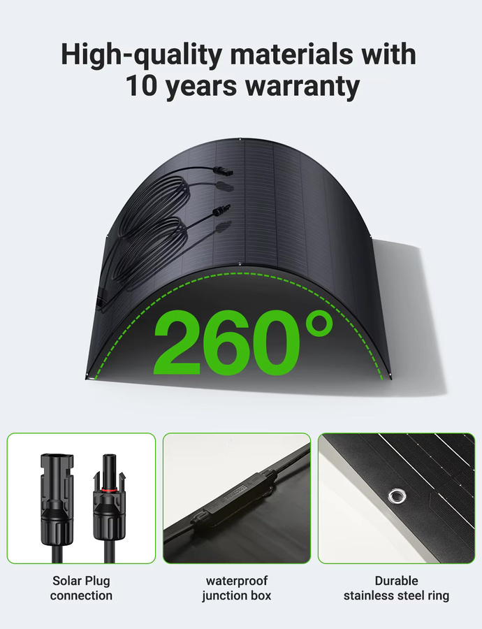 960W Flexibles Solarpanel-Kit mit 4 x 240W Mono-PV-Modulen in Schwarz für Balkon-Stromversorgungssysteme, Wohnmobile und Camper Van, IP67-Schutz - Bild 3