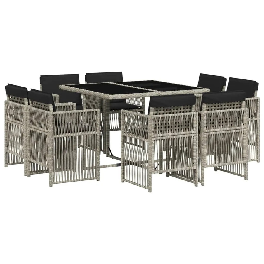 vidaXL 9-tlg Garten-Essgruppe aus PE-Rattan mit Kissen und Hartglas in Anthrazit - Bild 2