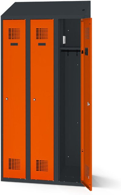 rotstahl Kleiderspind mit 3 Türen und Ladefunktion, Farbe Orange, Korpus Anthrazitgrau, B: 90 cm, H: 200 cm - Bild 1