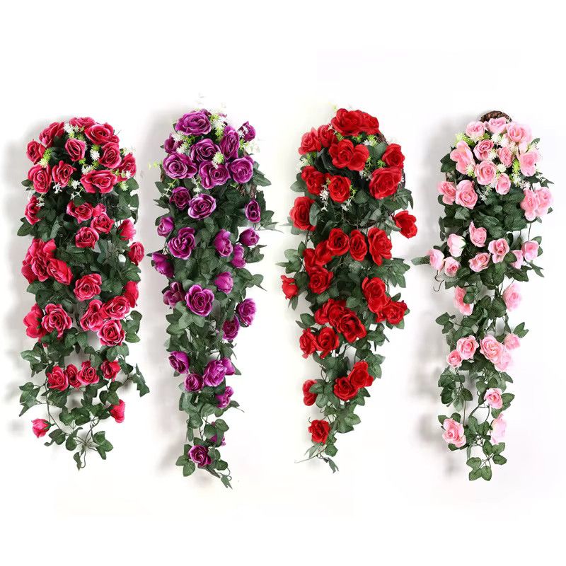 Künstliche Rosen-Wanddekoration mit Rattan-Reben in Rot von smr für Hochzeit, Party und Garten - Bild 1