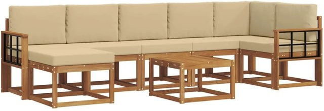 vidaXL Outdoor-Sofagarnitur aus Akazienholz in L-Form, 8-teiliges Set mit Kissen in Natur und Beige - Bild 1