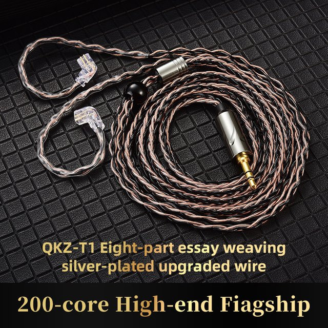 Qkz T1 Upgrade-Kabel für HiFi-Kopfhörer, 8-adrig versilbert, 2-polig mit 3,5 mm Klinkenanschluss, Blau - Bild 1