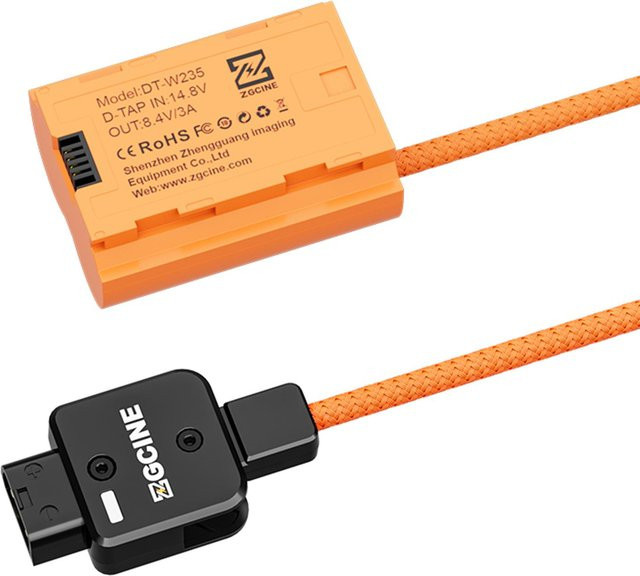 ZGCINE NP-W235 Dummy-Akku mit D-Tap-Anschluss und Stromkabel, Farbe: Orange, Kabellänge: 60 cm - Bild 1