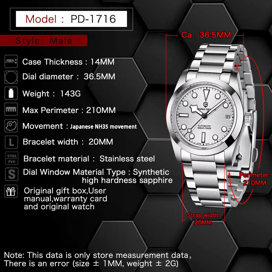 PAGANI DESIGN Armbanduhr, Automatik, Edelstahl, 36 mm, Herren - Bild 3