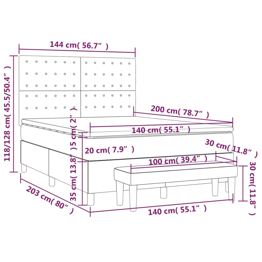 vidaXL Boxspringbett mit Matratze Dunkelgrau B/T/H: 140 x 200 x 128 cm - Bild 3