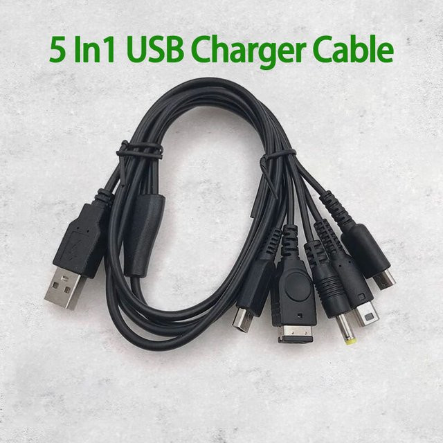 JCD 5 in 1 USB Schnellladekabel für Nintendo 3DS XL, NDS Lite, NDSI LL, Wii U und PSP in Schwarz - Bild 1