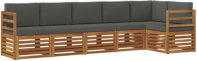 vidaXL Sofagarnitur 6-teilig aus Massivholz Akazie in Natur und Anthrazit mit L-Form und Sitzkissen - Bild 1