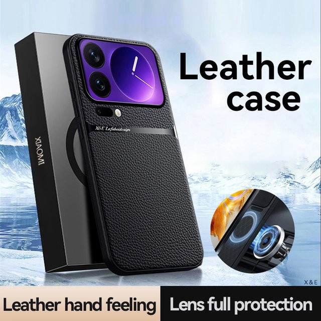 Stoßfeste Lederhülle Coque für Xiaomi in Schwarz mit magnetischem Schutz - Bild 1