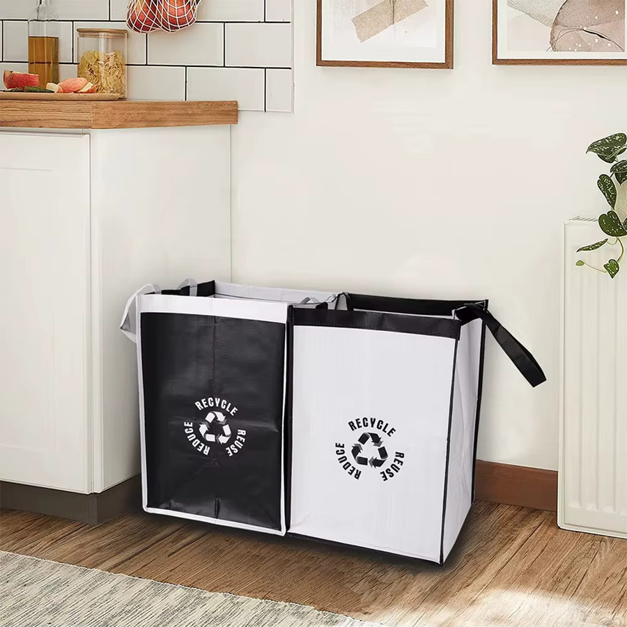 Untior 2er-Pack Recyclingbeutel aus Stoff in Weiß und Schwarz mit Griff und Sortier-Organizer, Fassungsvermögen: 28,7 l - Bild 3