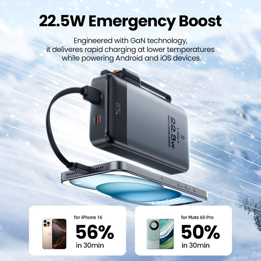 MOVESPEED MSP17 Power Bank 10000 mAh 22,5 W Tragbares Schnellladegerät mit klappbarem EU-Stecker in Schwarz - Bild 2