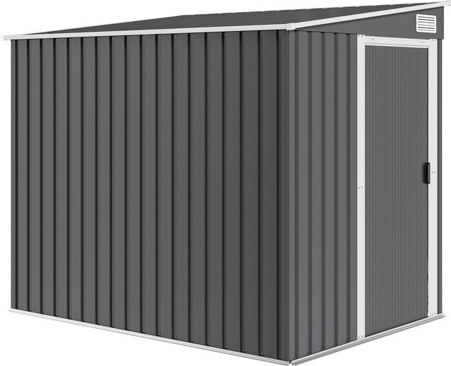 Outsunny Metall Gerätehaus aus verzinktem Stahl mit Pultdach und Schiebetür, Dunkelgrau, B/T/H: 154 x 206,5 x 181 cm - Bild 1
