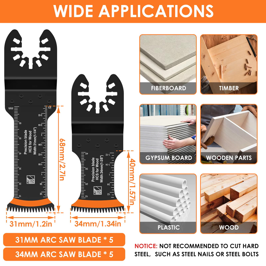 8 bis 10 Stück japanische Multitool-Sägeblätter aus Bi-Metal und High Carbon Stahl mit gebogener Kante für oszillierende Sägen - Bild 2