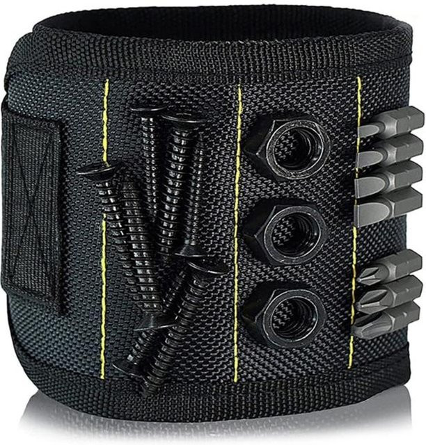 Magnetisches Armband für Elektriker in Schwarz zur Aufnahme von Schrauben und Bohrern aus Polyester und Kunststoff - Bild 1