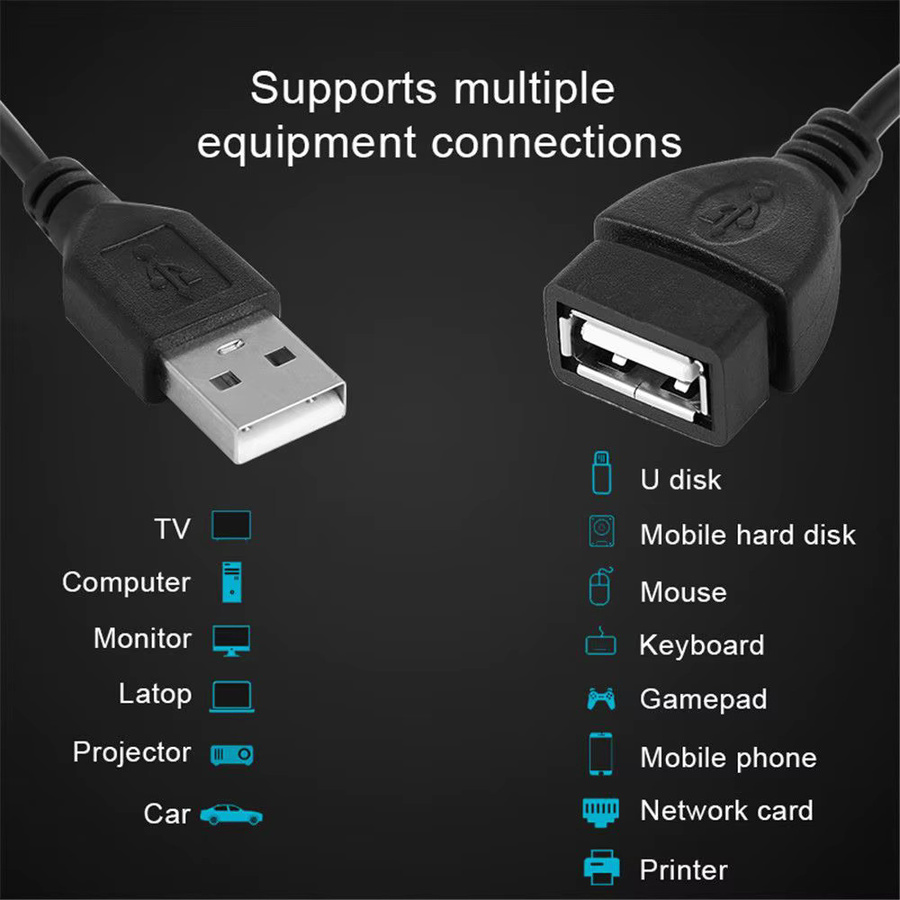 USB 2.0 A Stecker auf USB A Buchse Daten und Ladekabel Verlängerung Schwarz - Bild 4