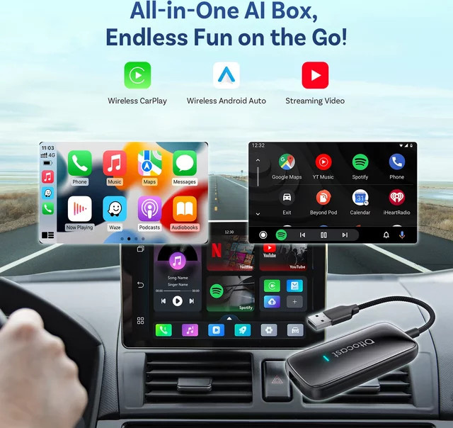 Ottocast Play2Video Ultra AI Box Wireless CarPlay und Android Auto Adapter mit YouTube, Netflix und IPTV in Schwarz - Bild 1