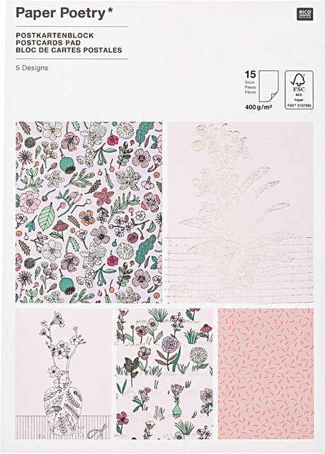 Rico Design Paper Poetry Postkartenblock Hygge Flowers, Mehrfarbig, B x H: 12,5 x 17,6 cm - Bild 1