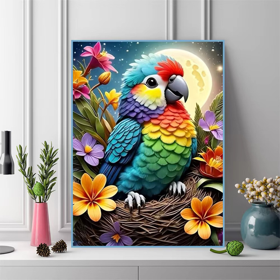 Momoart DIY Diamantmalerei Papagei als Mosaik Set mit runden Diamanten in Multicolour, Breite: 30,0 cm, Höhe: 30,0 cm - Bild 3