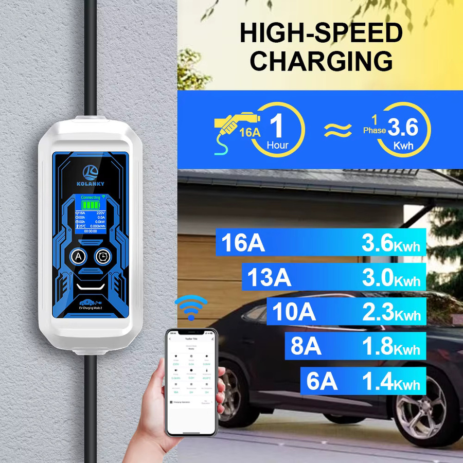 KOLANKY Tragbares EV-Ladegerät in Weiß, 3,6 kW, 16 A, 1 Phase, Typ2-Stecker mit 5 m Kabel zur Einstellung des Ladestroms für Elektroautos - Bild 4
