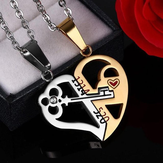 Wucifang Jewelry Partneranhänger, Herzförmig, Metall, Schwarz, Unisex - Bild 1