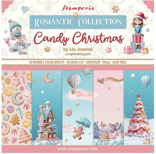 Stamperia Scrapbook-Block Candy Christmas in Multicolor, B/T: 30,5 x 30,5 cm - Bild 1