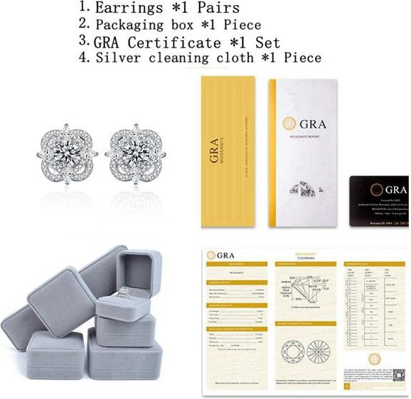 Wucifang Jewelry Ohrringe, 925 Silber, Moissanit, Weiß, Damen - Bild 1