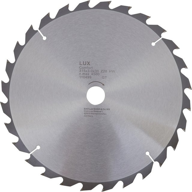 LUX-TOOLS HM-Baukreissägeblatt für Holz, Carbide Tipped, Farbe: Silber, Durchmesser: 315 mm, Bohrung: 30 mm, 38 Zähne - Bild 1