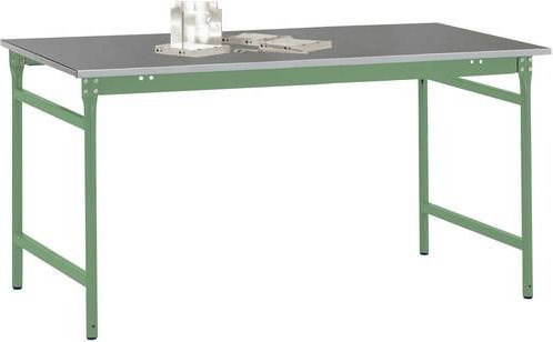 Manuflex Beistelltisch BASIS stationär mit Blechbelag-Platte in Resedagrün RAL 6011, B/T/H: 100 x 60 x 78 cm - Bild 1