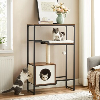Feandrea Katzenbaum 2-in-1 Möbel in Vintage Wood mit Höhle und ersetzbarem Sisal, Multicolour - Bild 3
