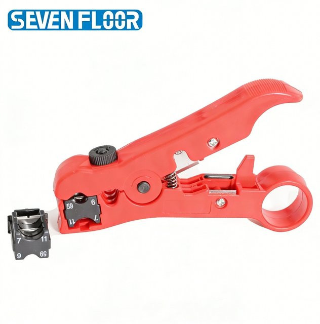 Multifunktionales elektrisches Kabelabisoliermesser von Seven Floor in Rot für UTP STP RG59 RG6 RG7 RG11 Koaxialkabel - Bild 1