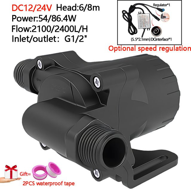 xmshxltd Druck-Tauchpumpe mit leisem bürstenlosem Motor, DC 12/24 V, 2100/2400 l/h, einstellbare Geschwindigkeit, Farbe: Schwarz, IP68 Schutzklasse - Bild 1