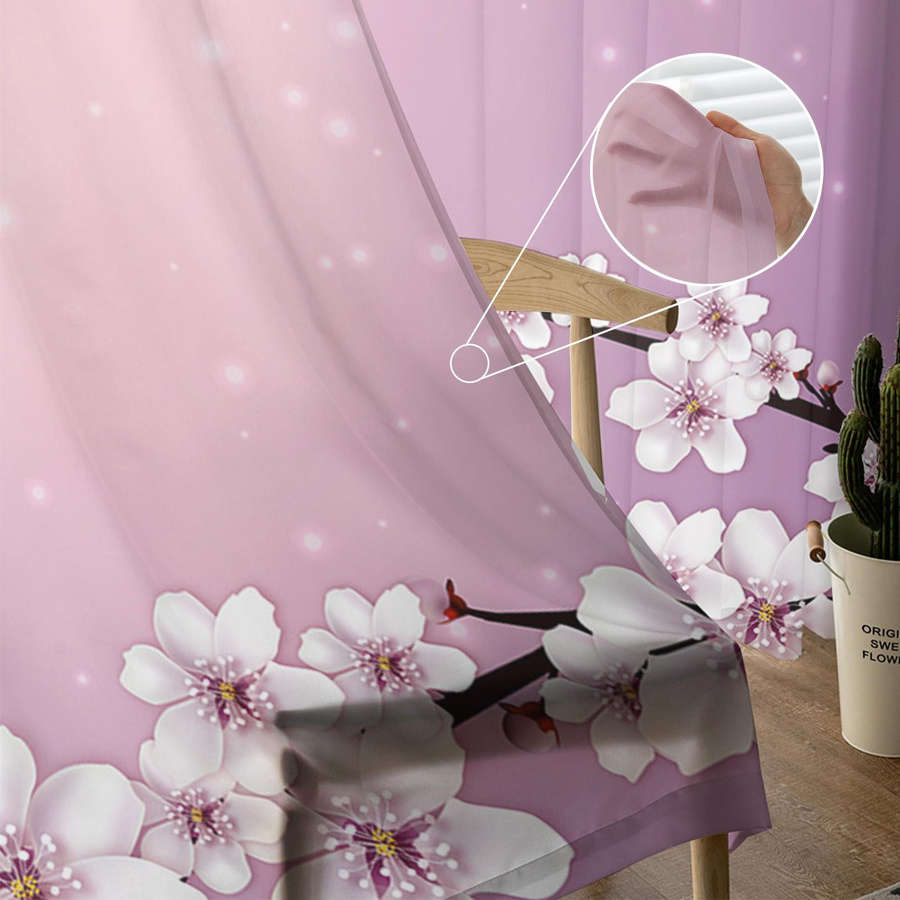 Transparente Tüll- und Voile-Gardine mit Kirschblüten-Baumzweig-Design von Household supplies MH, Breite: 135 cm, Höhe: 115 cm - Bild 2