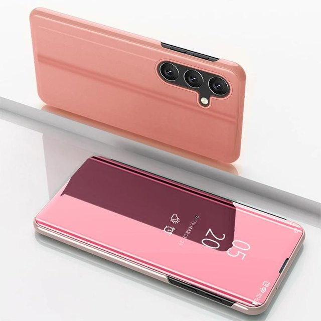 Spiegel Leder Handyhülle mit Flip Ständer für Samsung Galaxy A56 A36 A26 A16 A55 A35 A15 A54 A34 A14 A53 A33 A13 A52 in Pink und Transparent - Bild 1
