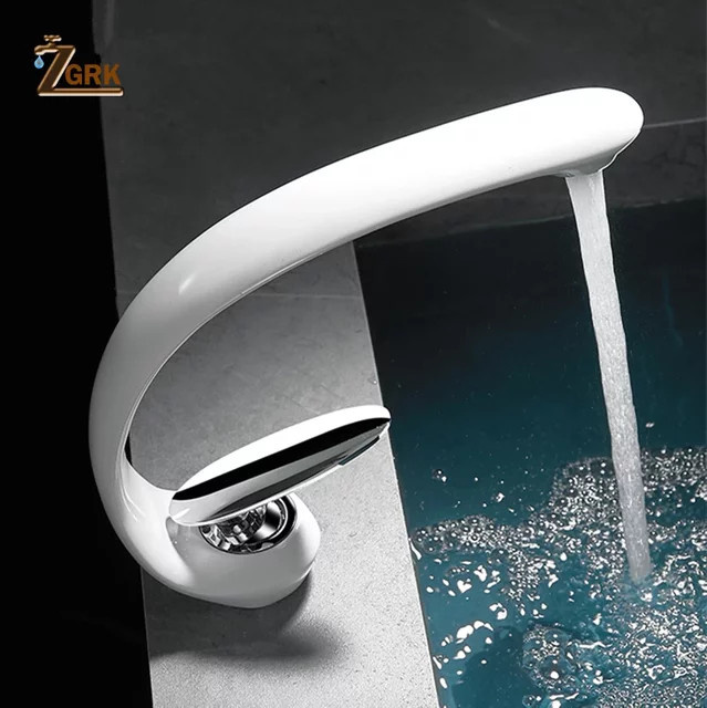 ZGRK Wasserfall Waschbecken Armatur aus Messing in Weiß Matt mit Einhebelmischer, Höhe: 19,0 cm, Breite: 20,5 cm, Tiefe: 13,5 cm - Bild 1