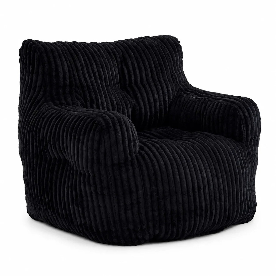 PXloue Einzelsofa Sitzsack mit Cordbezug in Schwarz, B/T/H: 100 x 94 x 74 cm - Bild 2