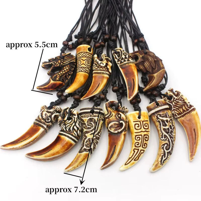 weyena Anhänger Halskette, Drachen Totem Shark Wolf Zahn, Unisex - Bild 2