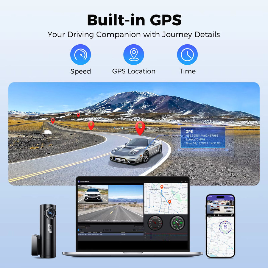 AZDOME Dashcam M300S in 4K UHD mit Sprachsteuerung, GPS, WIFI 6, ADAS und 24-Stunden-Parküberwachung, Schwarz - Bild 6