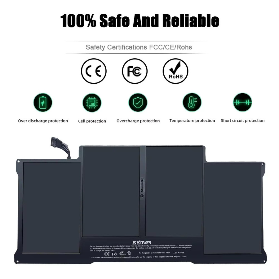 SKOWER Hochleistungs-Laptop-Akku für Apple MacBook Air 11 und 13 Zoll, Modelle A1375 A1406 A1405 A1377 A1466 A1370 A1369 A1465, Schwarz - Bild 3