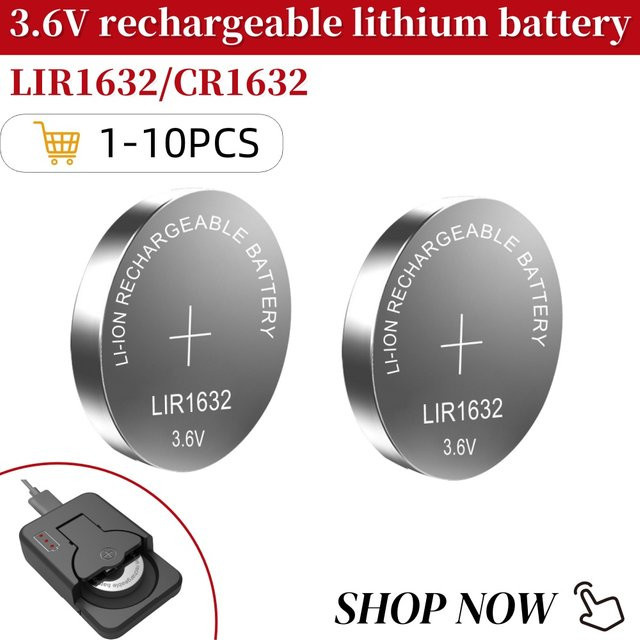 Koonenda LIR1632 Lithium-Knopfzellen 3,6 V wiederaufladbare Batterien in Silber - Bild 1